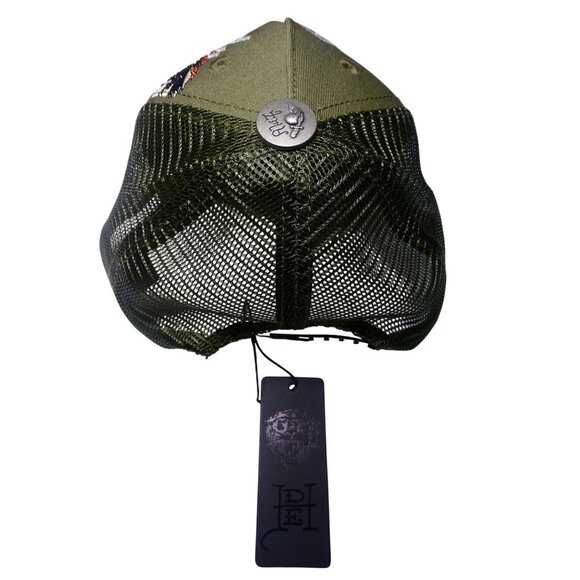 Ed Hardy Rhinestone Dragon Tattoo Olive Green Baseball Cap - One Size Fits All - Picture 2 of 6